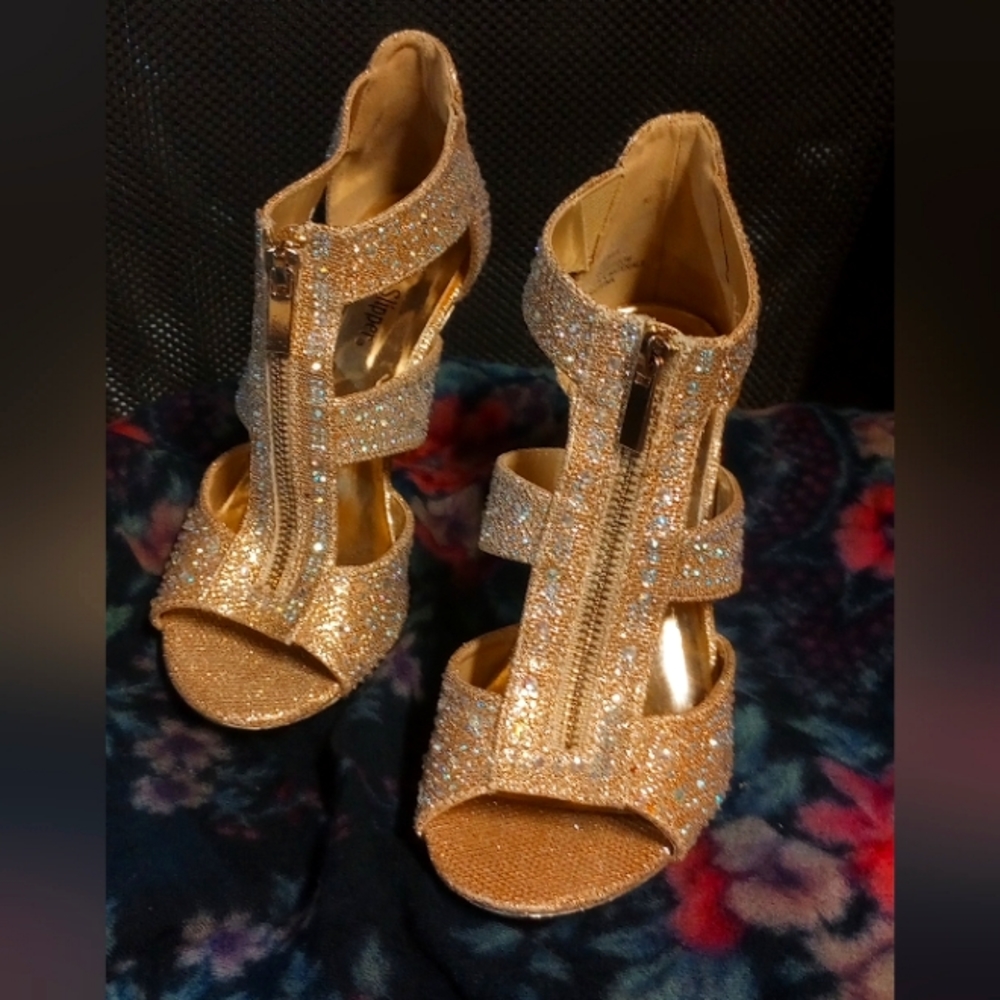 Silver Slippers Sexy Gold Glitter Heels